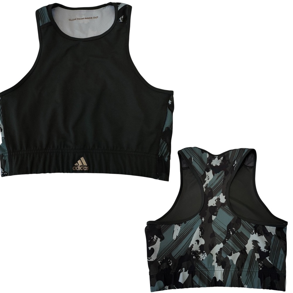 Adidas Women's Camo Print Racerback Sports Bra Black Green Size M #531‎